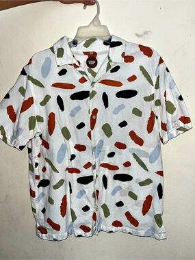 common people Abstract Print Button Down Shirt Size Large